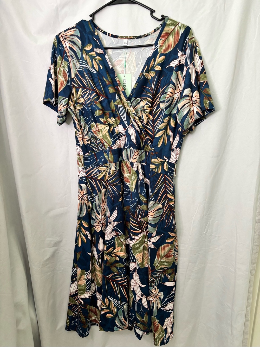 Tropical Print Navy Wrap Dress